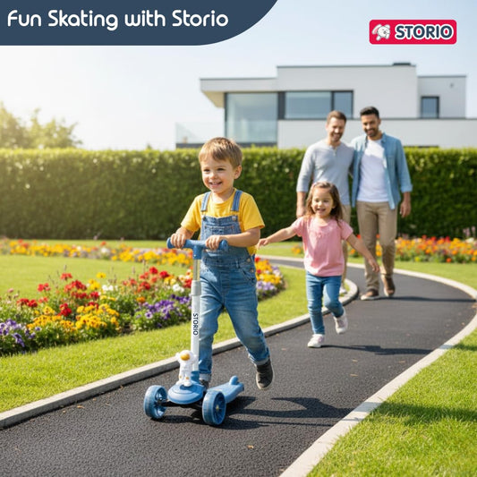 9873 Foldable Kick Scooter for Kids with LED Wheels | 3-Wheel Skating Cycle with Adjustable Handle | Scooter Ride-On Toy for Boys & Girls {Multicolor}