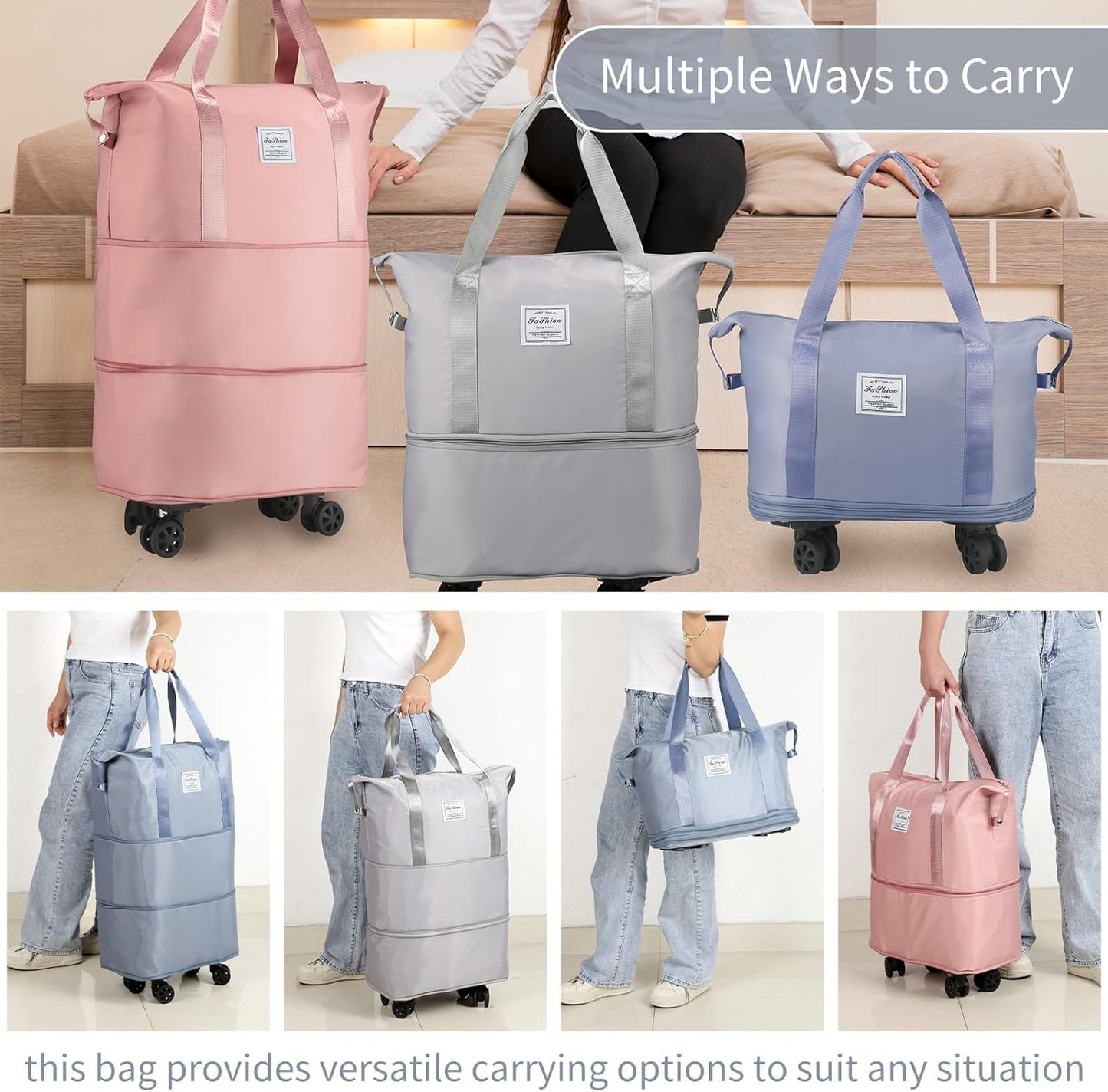 20311 Rolling Duffle With Wheels, Expandable Foldable for Travel, Luggage Carry on With Handle, Large Weekend Bag (Multicolor)