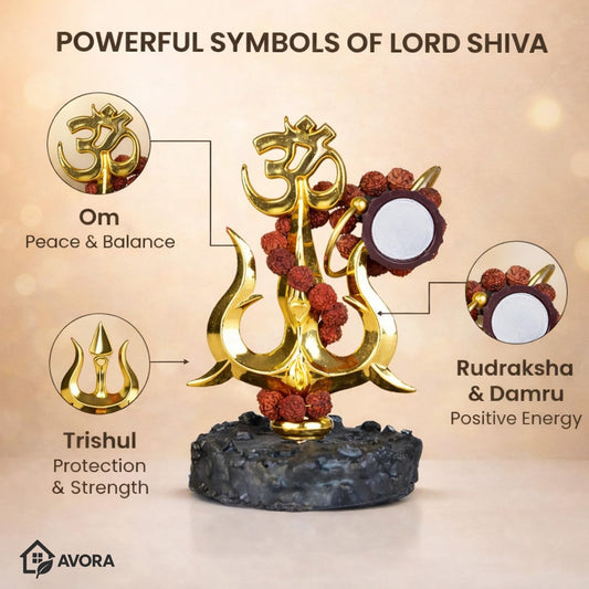 21109 Resin Mahadev Trishul Murti for Home Temple, Car Dashboard & Office | Compact Lord Shiva Idol for Puja, Meditation & Spiritual Decor | Shiv Showpiece 8.5×6.5×11 cm