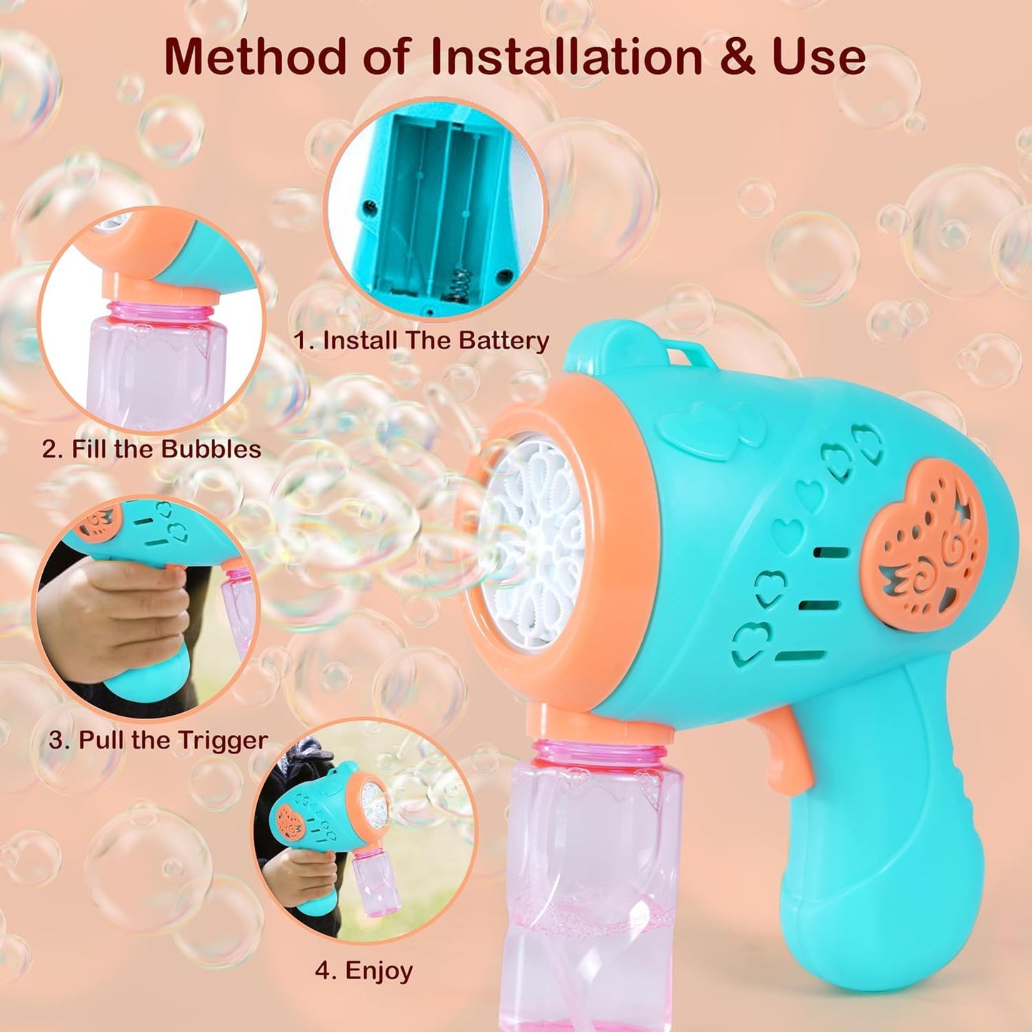 20566 Automatic Bubble Gun Machine Orange Bubble Shooter with Solution Safe, Leakproof, Battery-Powered (Battery Operated) | Outdoor and Indoor Party Toy | Ideal Gift for Boys and Girls