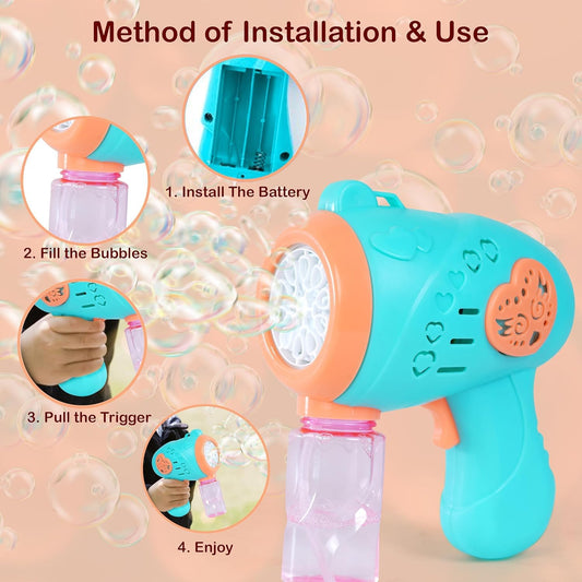 20566 Automatic Bubble Gun Machine Orange Bubble Shooter with Solution Safe, Leakproof, Battery-Powered (Battery Operated) | Outdoor and Indoor Party Toy | Ideal Gift for Boys and Girls