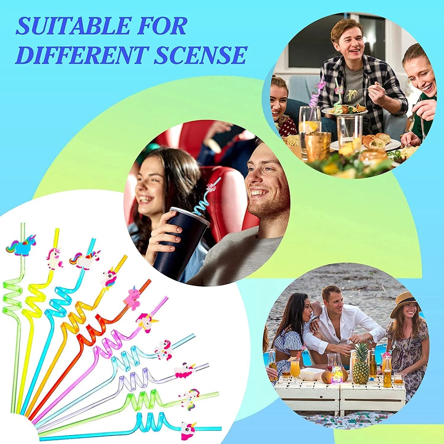 7044 Fruit Shape 4 pcs Funny PVC Plastic Drinking Straws Colorful Spiral Straws