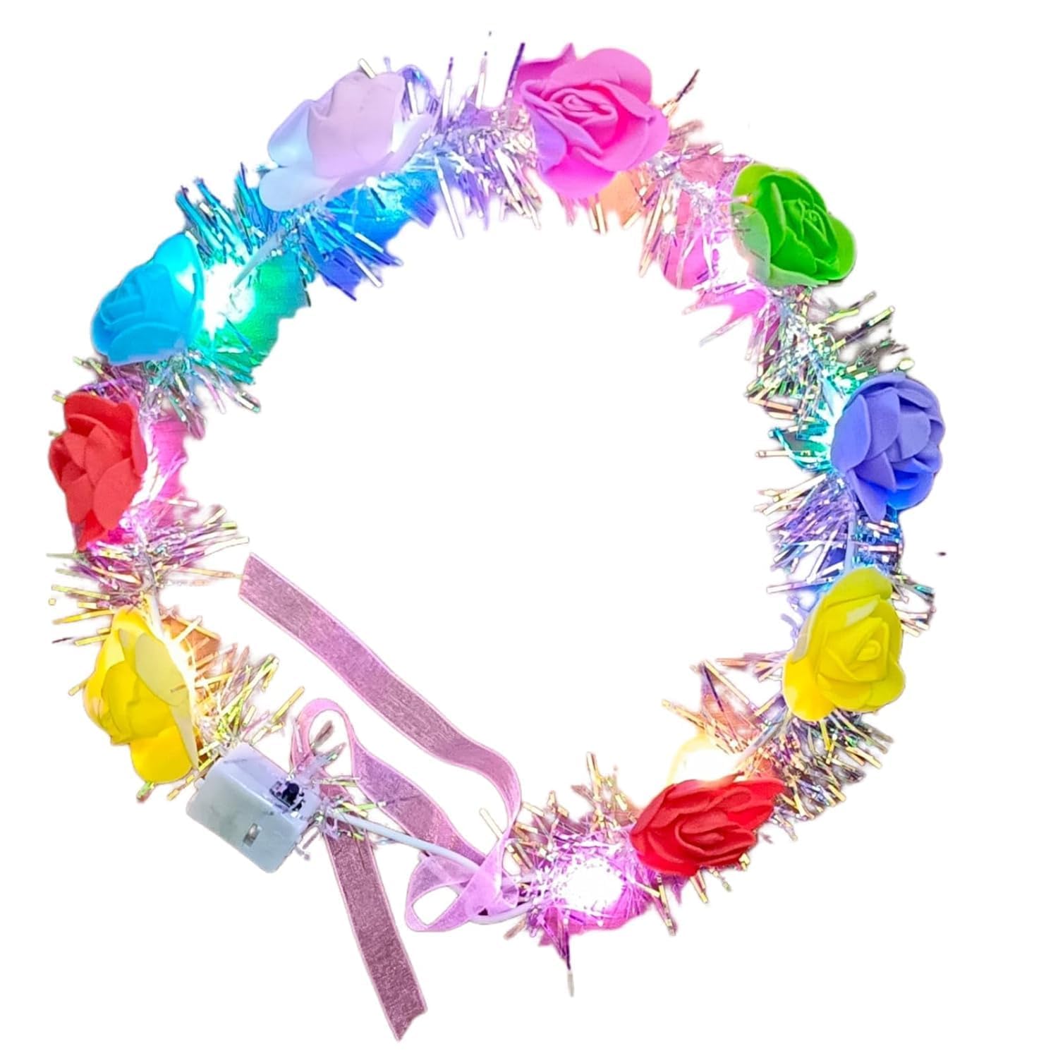 4625  (pack of 10) Flower Tiara Light Up LED Headbands Luminous with 3 Modes for Girls Hair Tiara Crown Band Multicolor