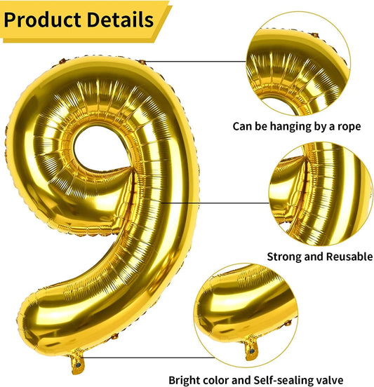 9048 ( 10 pcs) Number 9 Foil Golden Balloon