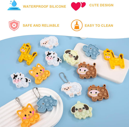 20821  Animal Pop Fidget Toys Party Favors, Silicone Animal Fidget Sensory Toys Soft Keychain Bubble Popping Toy {Random Design}
