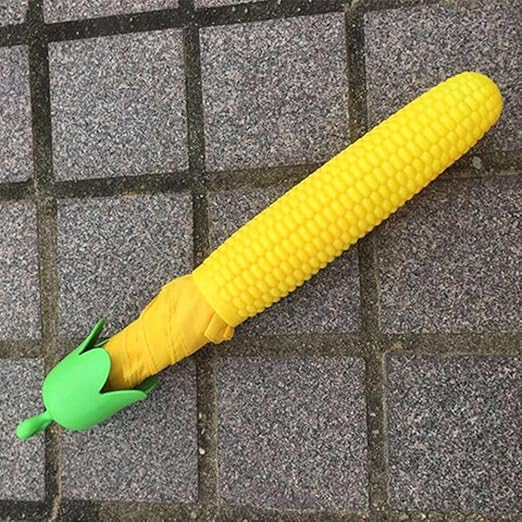 10591 3 Fold Corn Shaped Folding Umbrella,Sun Umbrella UV Parasol Vegetables Fruit Shape Parasols for Women, yellow umbrella