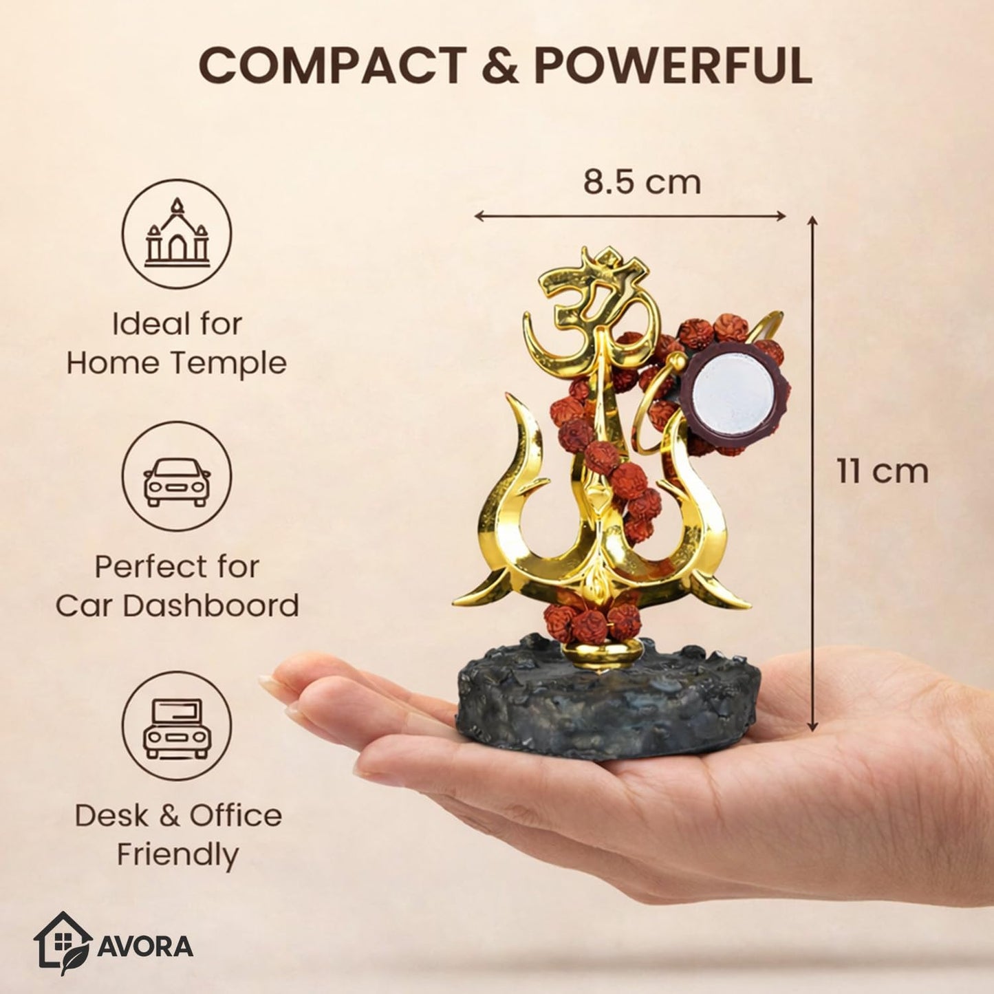 21109 Resin Mahadev Trishul Murti for Home Temple, Car Dashboard & Office | Compact Lord Shiva Idol for Puja, Meditation & Spiritual Decor | Shiv Showpiece 8.5×6.5×11 cm