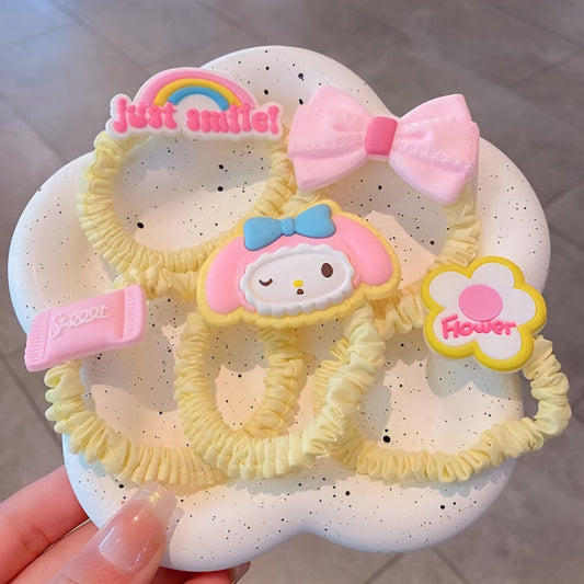 20164 Pack of 5 Hair Tie Rope Set for Girls, Cute Strawberry Bear and Star Dai Bowel Rubber Band Style Hair Accessories (Multicolor)