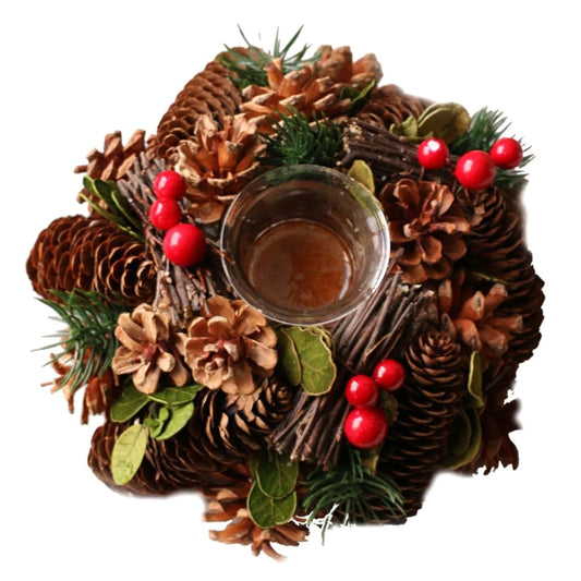 7096 Red Rosette Jingle Bells Glass Artificial Greenery Tea Light Holder