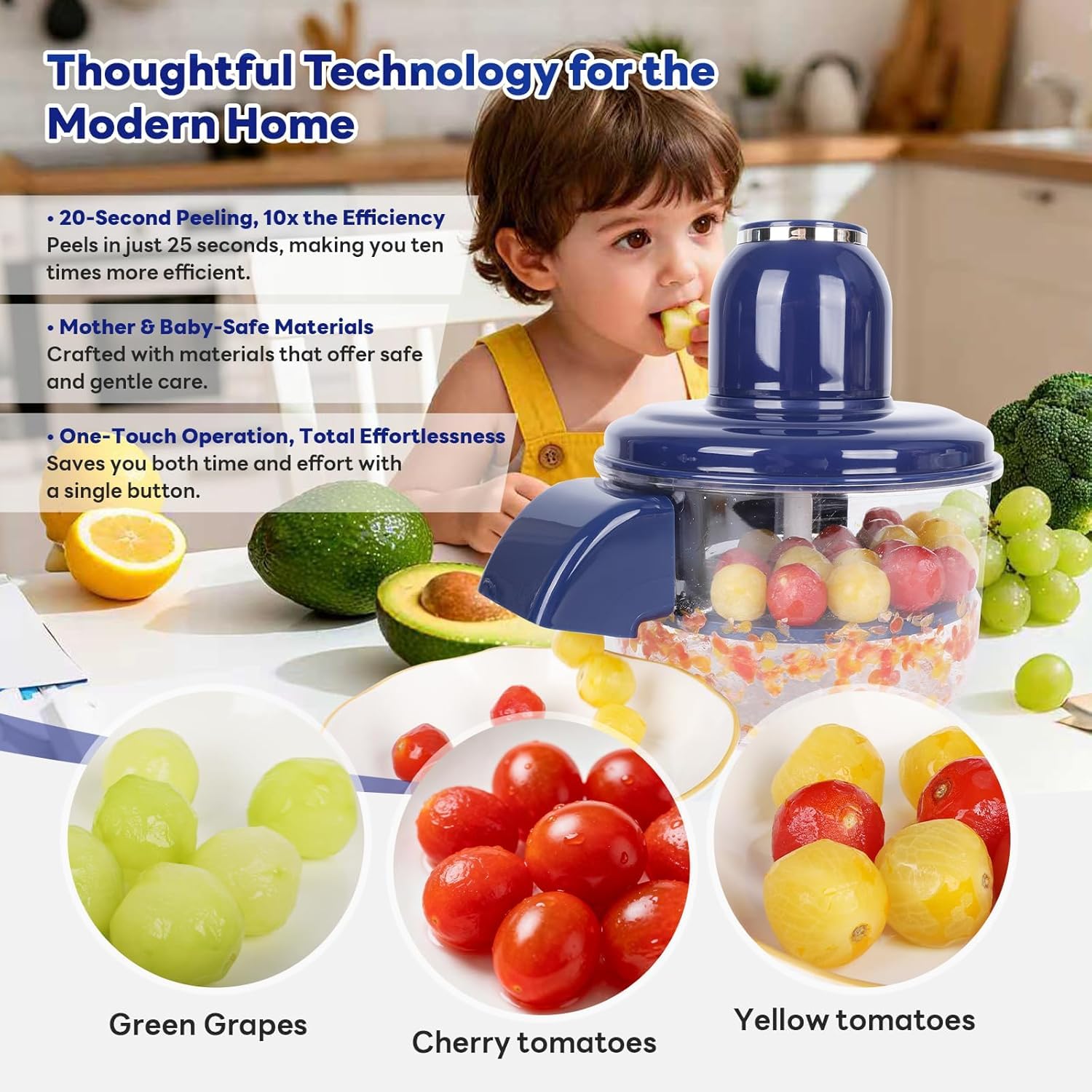 20173 Automatic Grape Peeler Machine, Electric Small Fruit Peeler, Kitchen Gadget for Grape, Cherry Tomato, Garlic, Home Use Skin Remover Tool