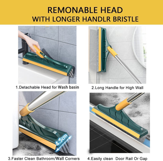 20378 Bathroom Cleaning Brush with Wiper 2 in 1 Tiles Cleaning Brush Floor Scrub Bathroom Brush with Long Handle 120° Rotate Bathroom Floor Cleaning Brush with Wiper
