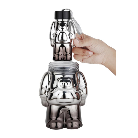 20709 Home Cloud Set of 2pc (1000 + 200ml) BPA-Free, Leak-Proof Robot Shape Water Bottles - The Ultimate Hydration Solution for Kid's, School, Gym, and Picnic Adventures {Random Color}