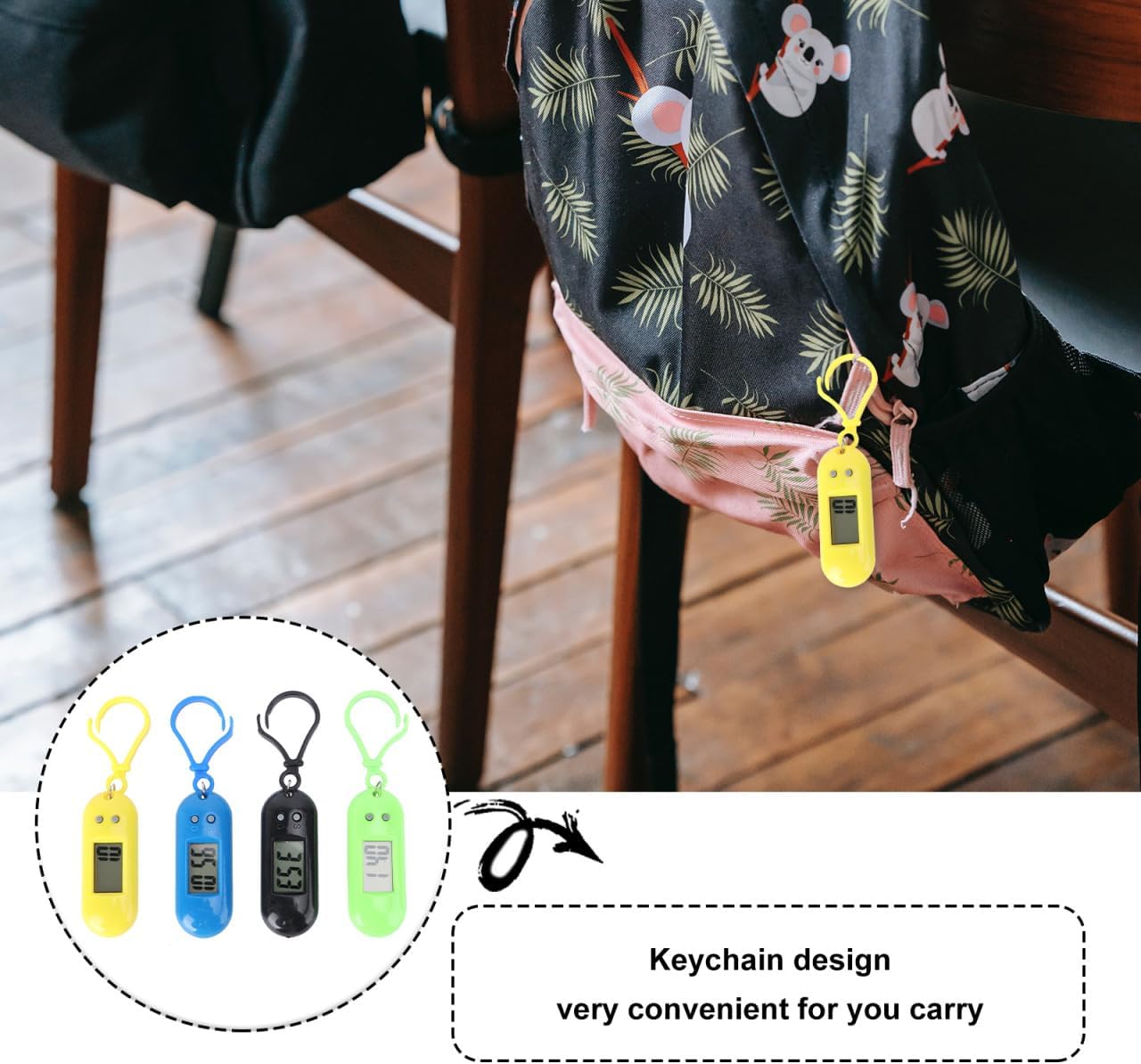 20494 Digital Watch Keychain for Students - Mini Portable Backpack Clock with Lanyard - Kids {Multicolor}