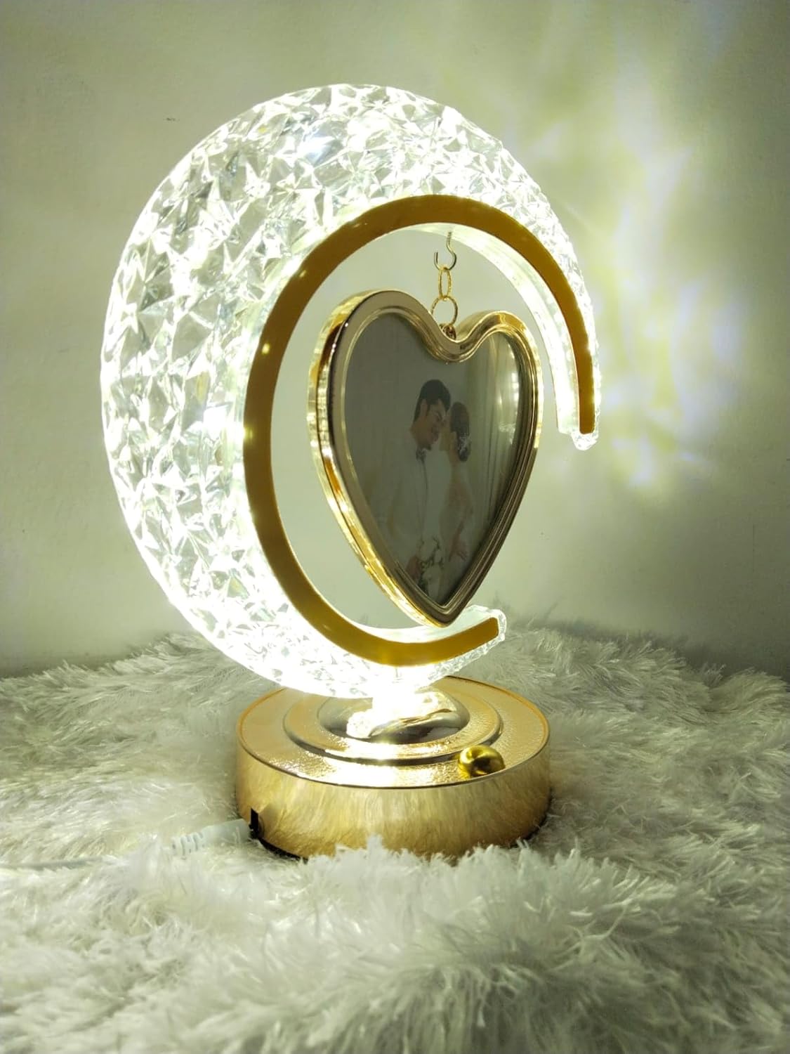 20119 LED Half Moon Crystal Lamp Heart Photo Frame for Birthday, Anniversary & Wedding Gift Table Lamp, Night Lamp