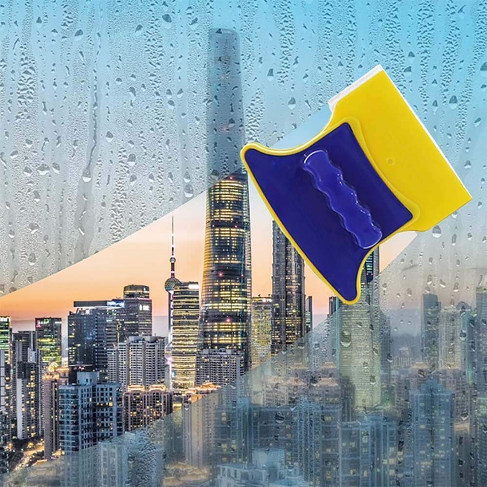 20596 Magnetic Window Cleaner Double-Side Glazed Square Two Sided Glass Cleaner Wiper with 2 Extra Cleaning Cotton