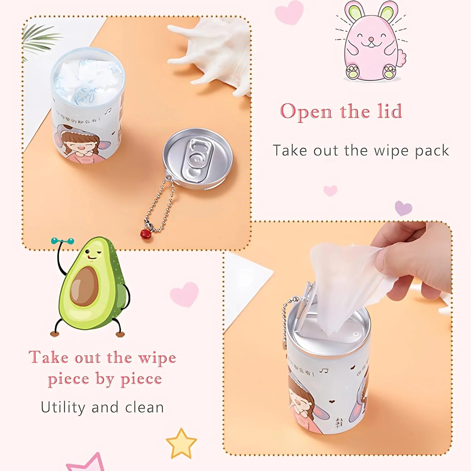 0005 Mini Cute Wet Wipes Can Dispenser with Keychain {Random Color}