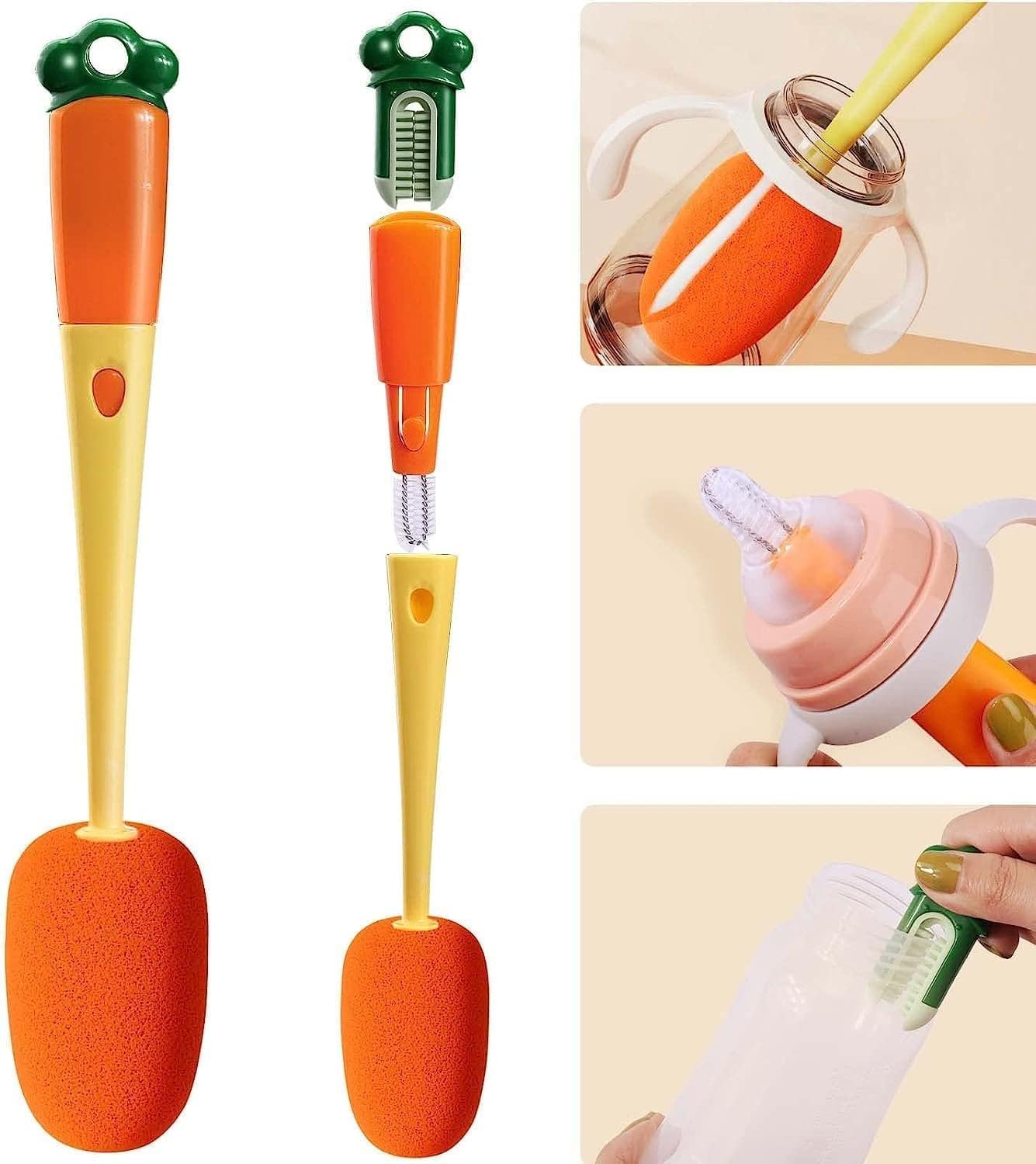 10794 3 in 1 Multifunctional Cleaning Brush, Soft Sponge Cup Cleaning Brush with Long Handle, Multipurpose Bottle Cleaner