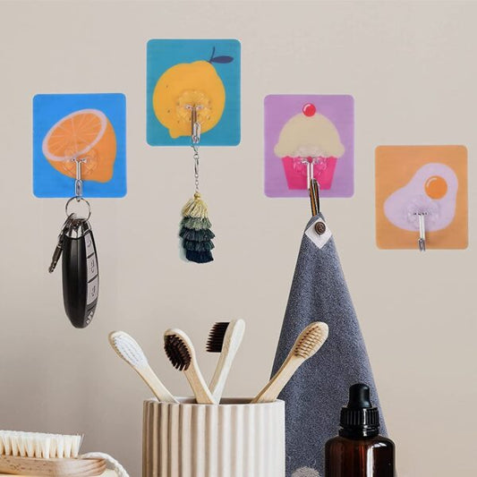 10533 Hook Design 12 PCS Cute Sticky/Adhesive Hooks, Water Proof, Decorative Wall Hook with Cartoon Designs, Hanger for Office, Home, Bedroom, Bathroom, or Kitchen
