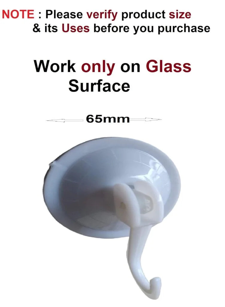 10956 Reusable Glass Vacuum Hook for Glass/Mirror Surface 65 mm Diameter -Jumbo Size Suction Vacuum Hook (White) – Pack of 12 Pcs