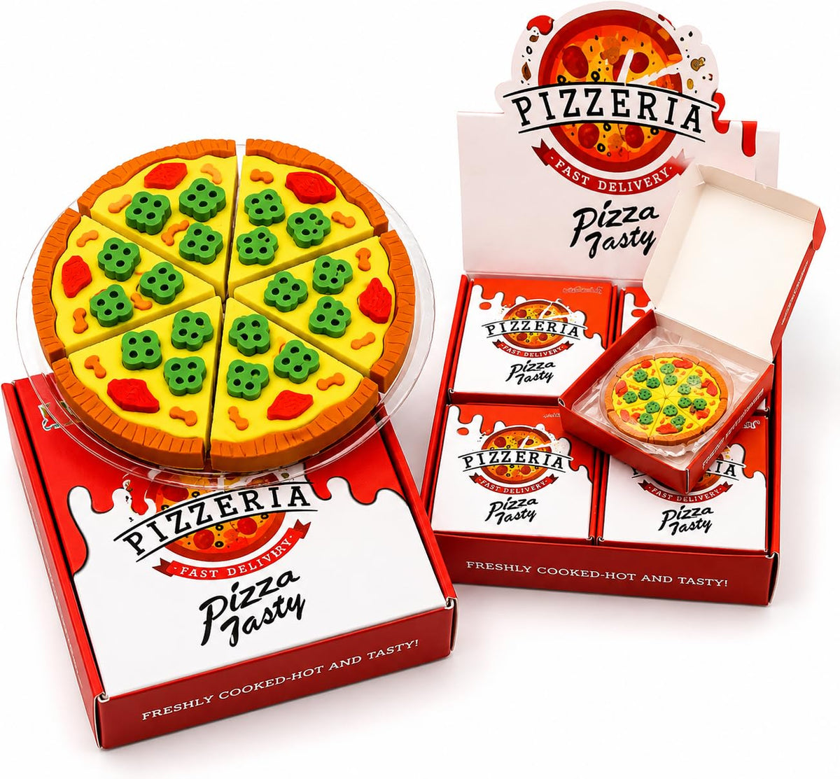 21352 Pizza Erasers Set1, Novelty Stationery in Pizza Box