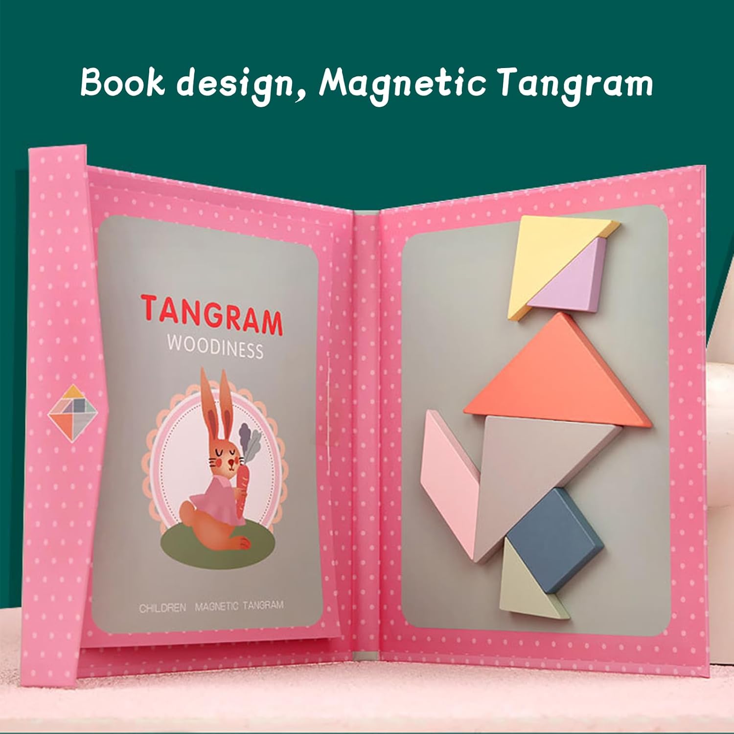 20329 Wooden Tangram Puzzle, Magnetic Tangram Puzzle for 3+ Years Old Boys and Girls {Pink / Bleu}
