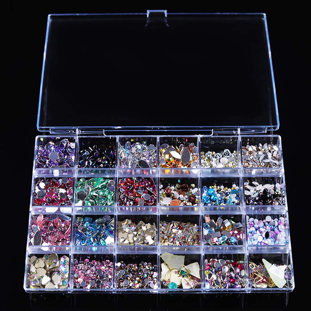 10267  24 Slots Empty Clear Nail Art Decoration Storage Box Nail Glitter Rhinestone Crystal Accessories Container Storage Box