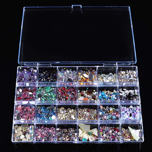 10267  24 Slots Empty Clear Nail Art Decoration Storage Box Nail Glitter Rhinestone Crystal Accessories Container Storage Box