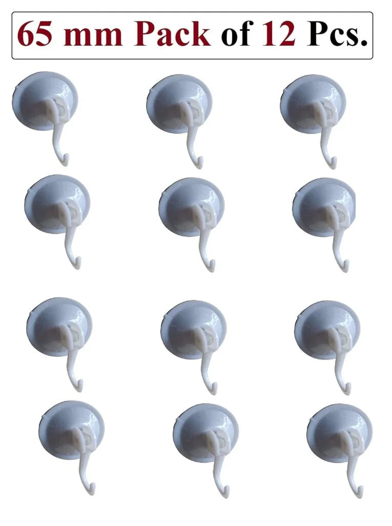 10956 Reusable Glass Vacuum Hook for Glass/Mirror Surface 65 mm Diameter -Jumbo Size Suction Vacuum Hook (White) – Pack of 12 Pcs