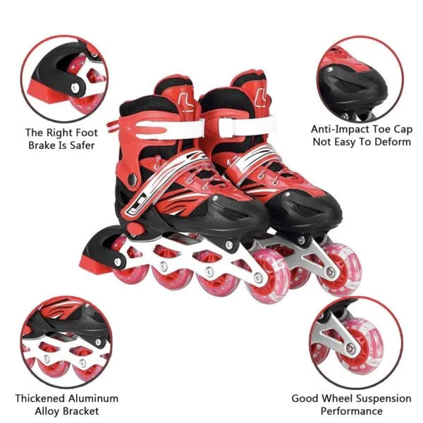 20065 Adult Inline Skates Size Adjustable All Pure Pu Wheels It Has Aluminum Which Is Strong With Led Flash Light On Wheels Age Group 6-14 Years (Multicolor)