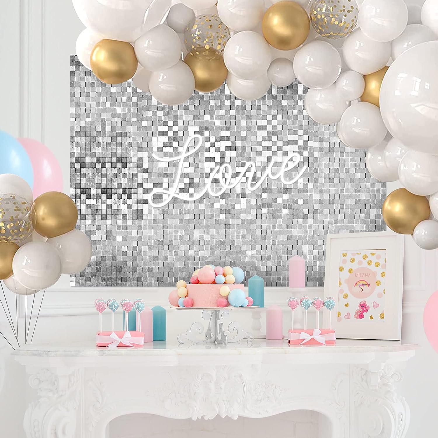 21087 Decoration Silver Shimmer Wall Panel Backdrop Decorations for Birthday Parties, Anniversary, Wedding, Marriage Party Dcor