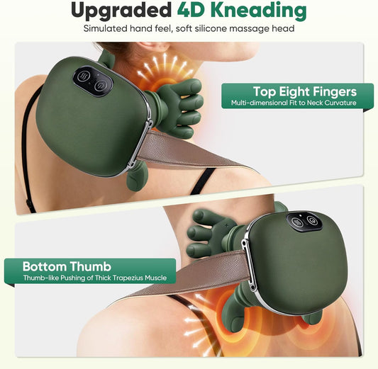 20652 Bionic Hand Electric Neck and Shoulder Massager with Heat - Frog-Shaped Deep Tissue Kneading Back Massager for Pain Relief, Cervical & Muscle Tension
