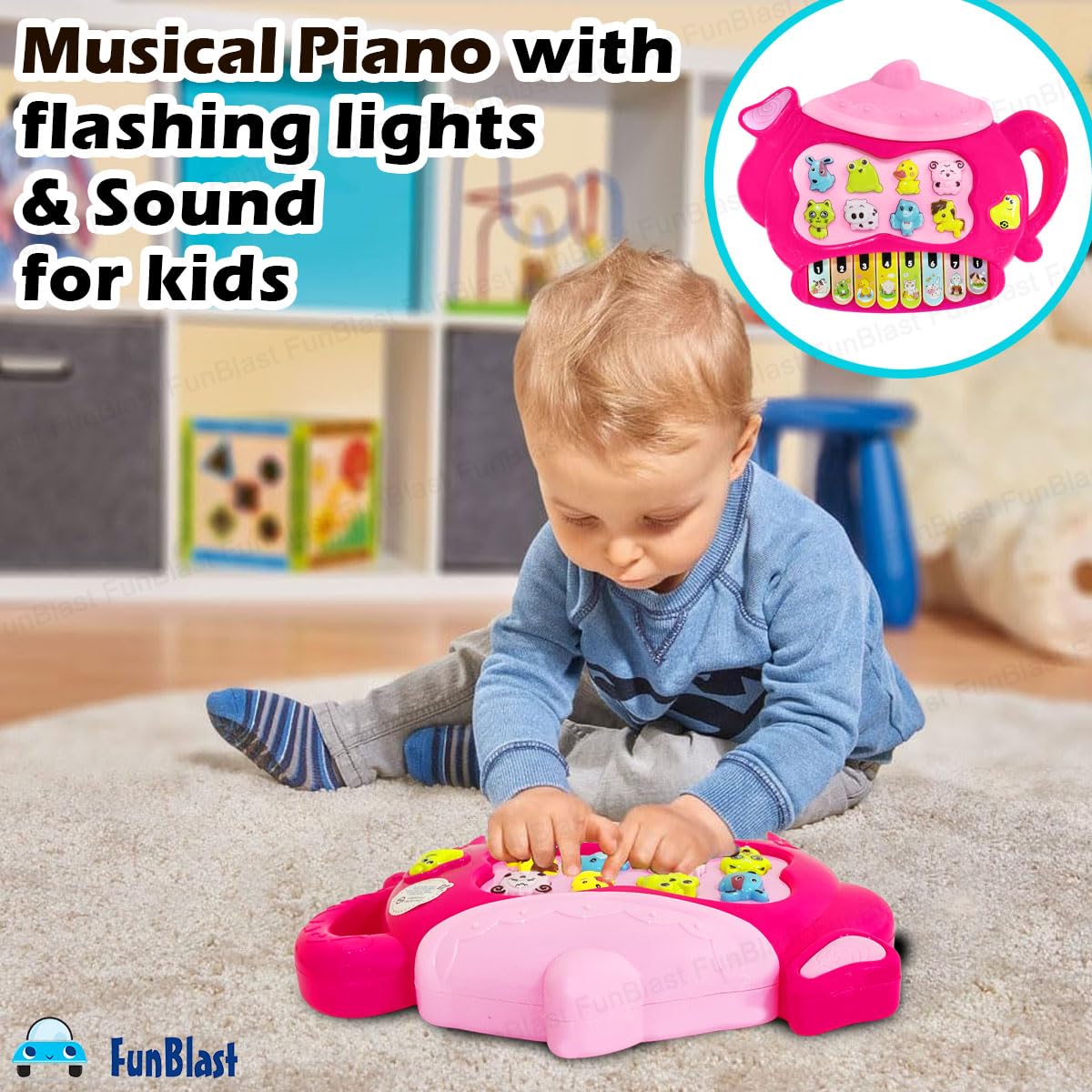 10725 Piano for Kids – Electric Teapot with Organ Keyboard Musical Instrument Toys, Teapot Keyboard with Flashing Lights, Animal Sounds and Songs, Musical Toys for Kids (Multicolour)