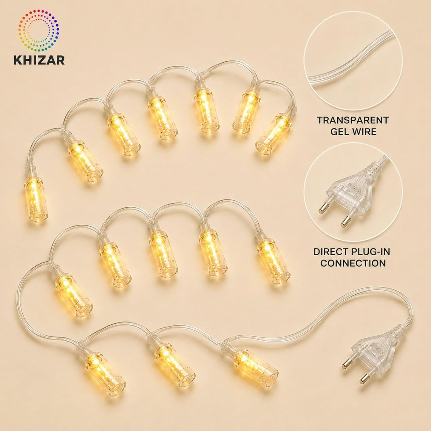21106 LED Bottle String Light, Warm Yellow, Transparent Gel Wire Plug in