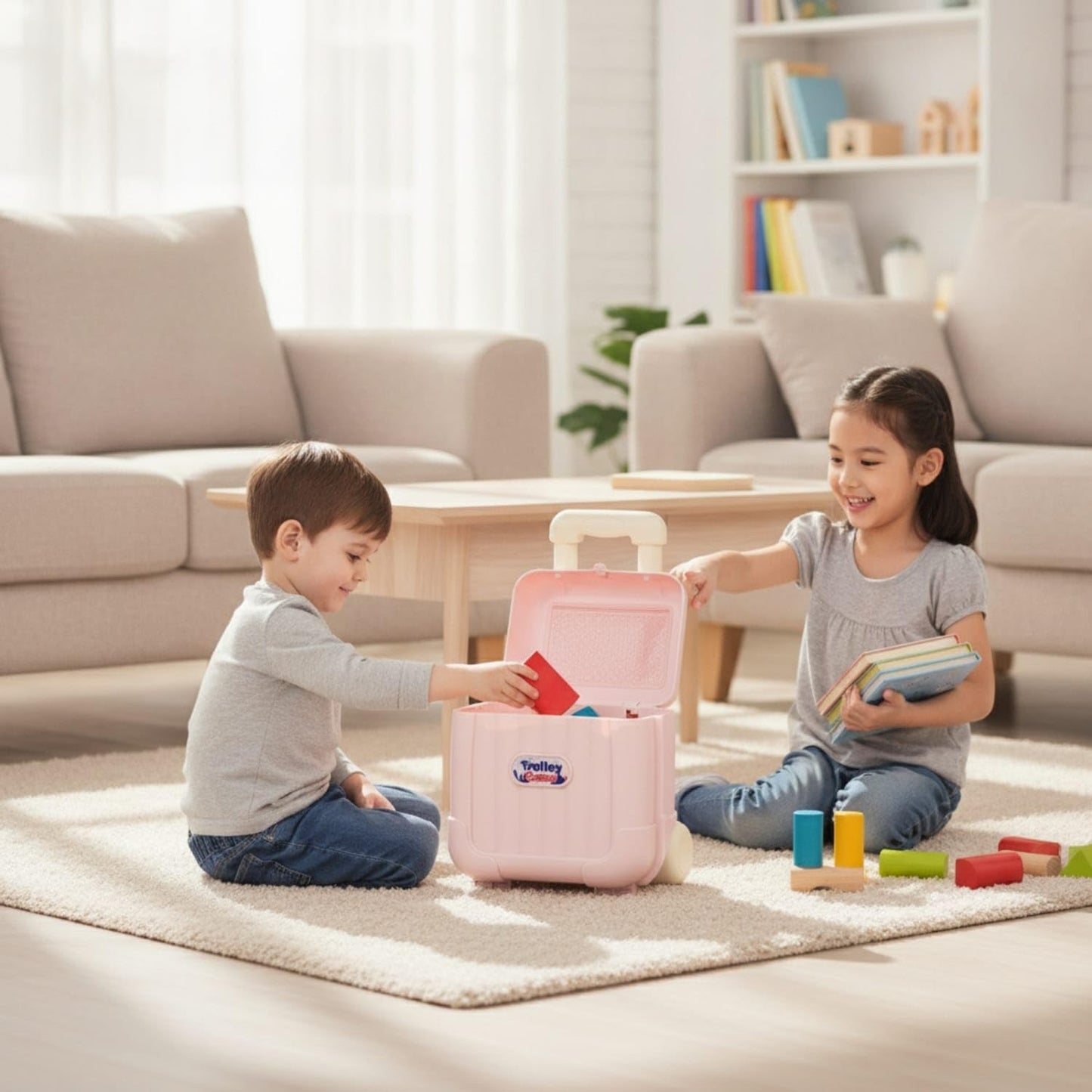 21158 Hard-Shell Suitcase Storage Box Wheeled Toy Storage Box with Wheels Portable Toy Chest with Wheels Sturdy for Children, Toddlers, Playroom, Bedroom