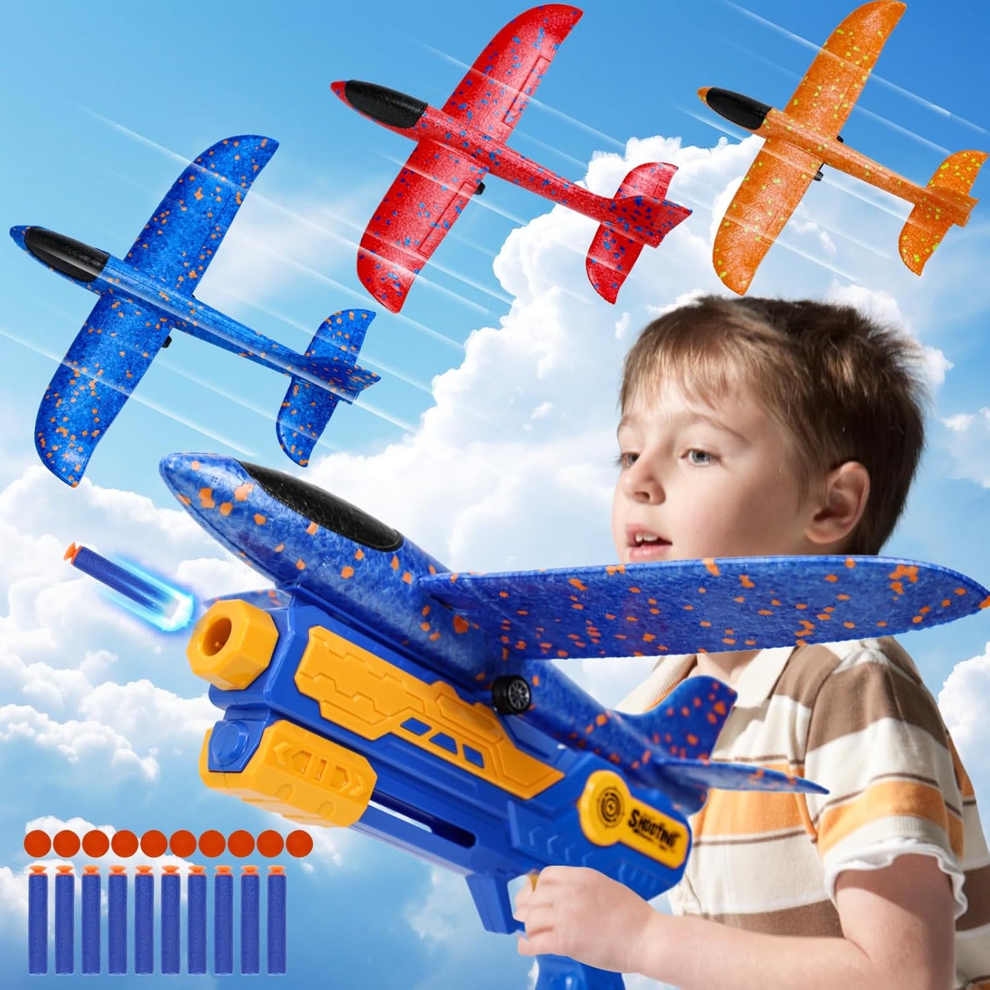 188301 Airplane Toy Children, Toys Polystyrene Plane Launcher for Children, Christmas Gift Plane Toy, Outdoor Gifts for Boys and Girls 3-10 Years