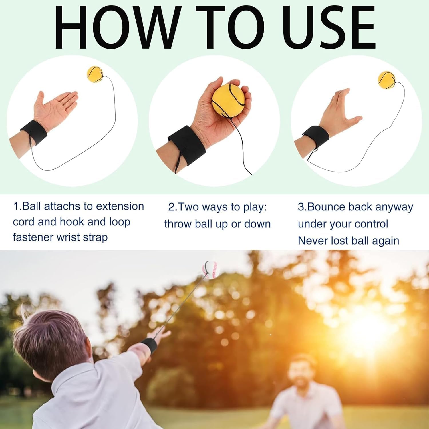 10540 Wrist Ball Set, Return Ball, 2.4-Inch PU Rebound Balls Sports Wrist with Wristband & String for Teens Adults {Random Color}