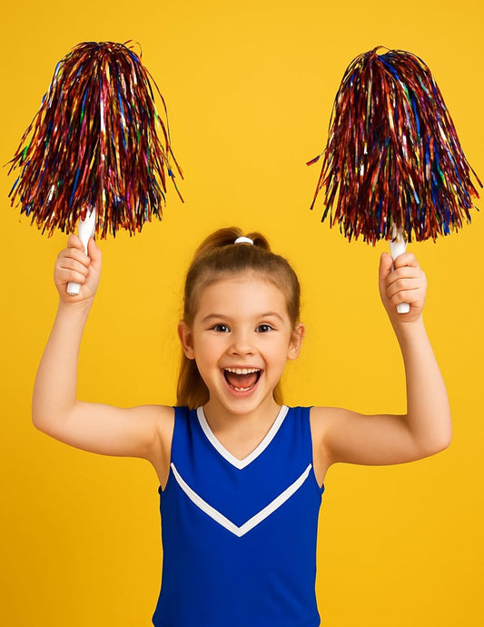 20203 Multicolour Pom Pom with Stick, Cheer Girls Pom Pom for School Annual Day {1 pair}