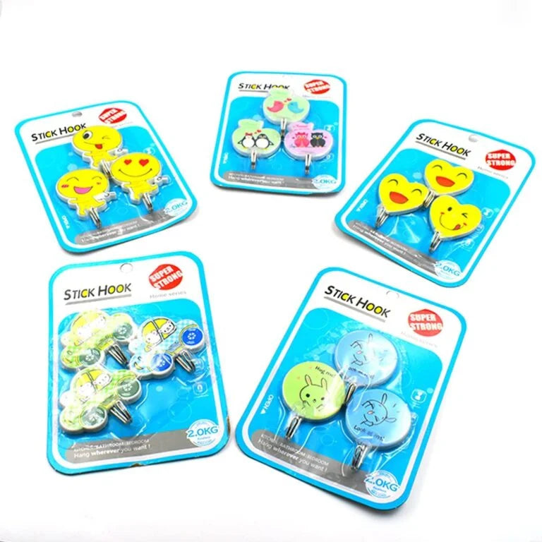5028 (12 pkts) Self-Adhesive Wall Hooks, Cartoon Theme 3 x 12 pkts =36 hooks