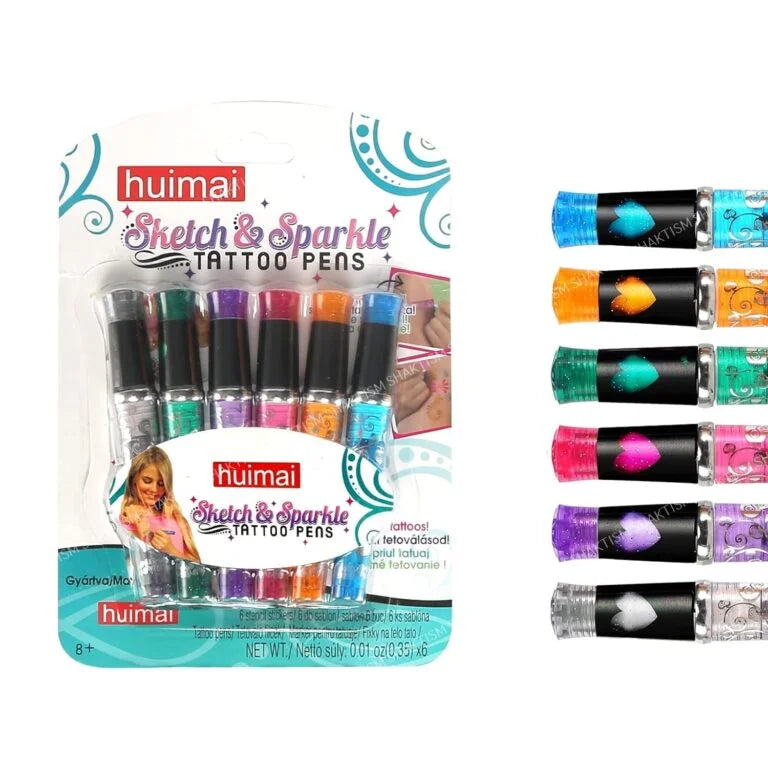 10318 Sketch and Sparkle Tattoo Pens Activity toy Set with Stencils for kids and all (PACK OF 6 MULTICOLOUR)