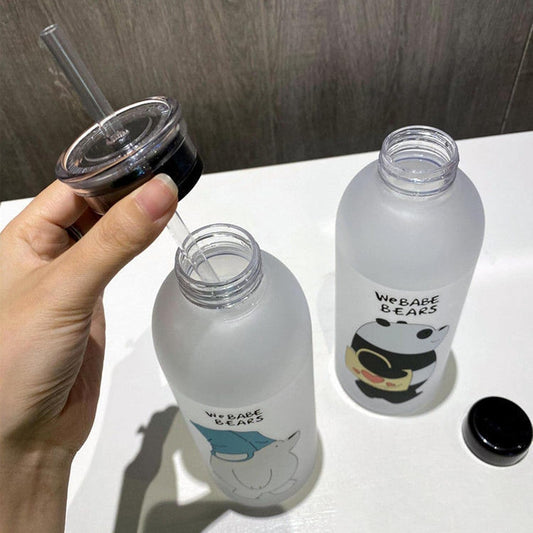 20578 Cute Bear Straw Portable Sports Water Bottle Girls Gift Beverage Drinking Frosted 2 | Kitchen, Dining & Bar {Random Design}