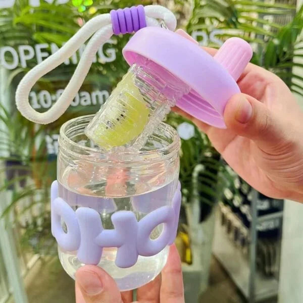 20067 Cute Water Bottles with Straw, 400ml Glass Y2K Colorful Portable Drinking Bottle Water Bottle