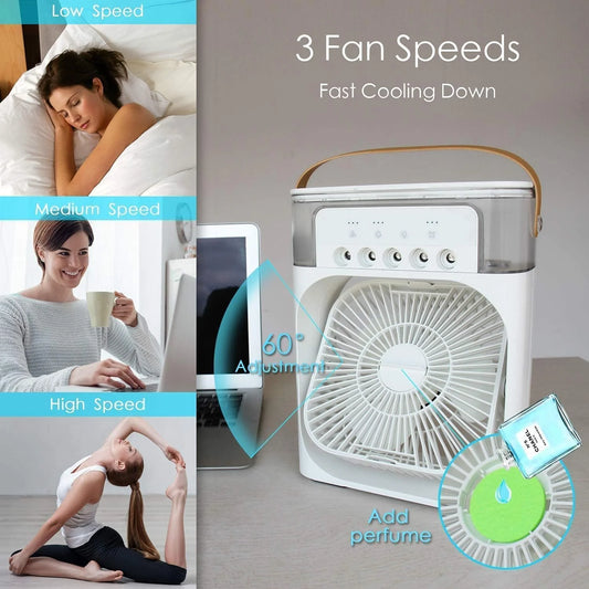 4766 Portable USB Air Cooler Fan with Ice Chamber, 4-in-1 Mini AC, Humidifier & LED Light – for Home, Office, Travel