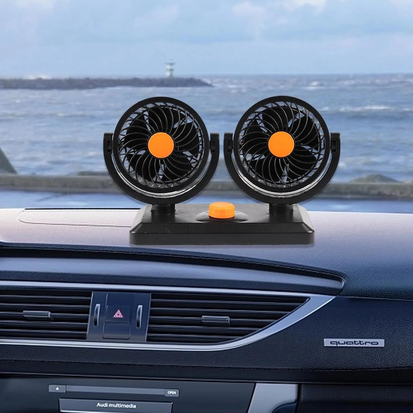 WTLS-101 Car Fan Air Circulator with 2 Speeds Portable Fan for Sedan RV Car Dashboard Double Head 24V Orange