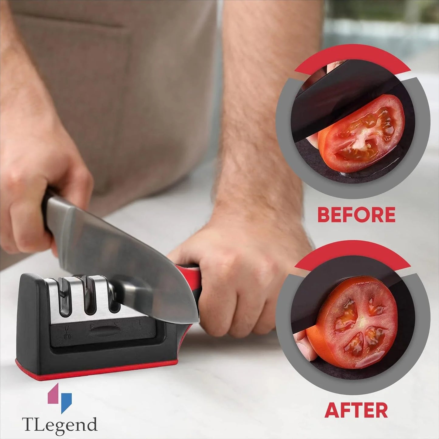 Rs-168 Knife Sharpeners for Kitchen Knives, Stainless Steel, 4 in 1 Ergonomic Knife Sharpening Kit