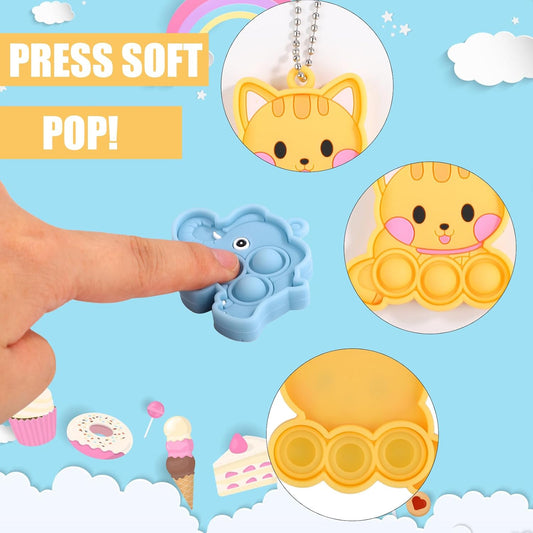 20821  Animal Pop Fidget Toys Party Favors, Silicone Animal Fidget Sensory Toys Soft Keychain Bubble Popping Toy {Random Design}