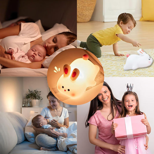 2313 Silicone Cute Bunny Night Light for Kids, LED Squishy Novelty Animal Night Lamp Touch Sensor
