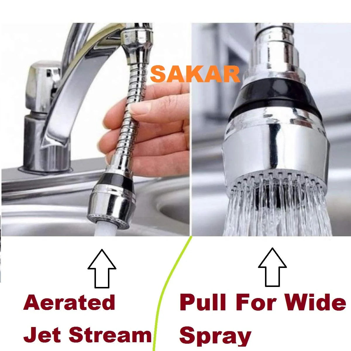 11298 Steel Turbo Flex 360 Flexible 6 Faucet Sprayer Extension Jet Stream/Water Saving Faucet (Silver)