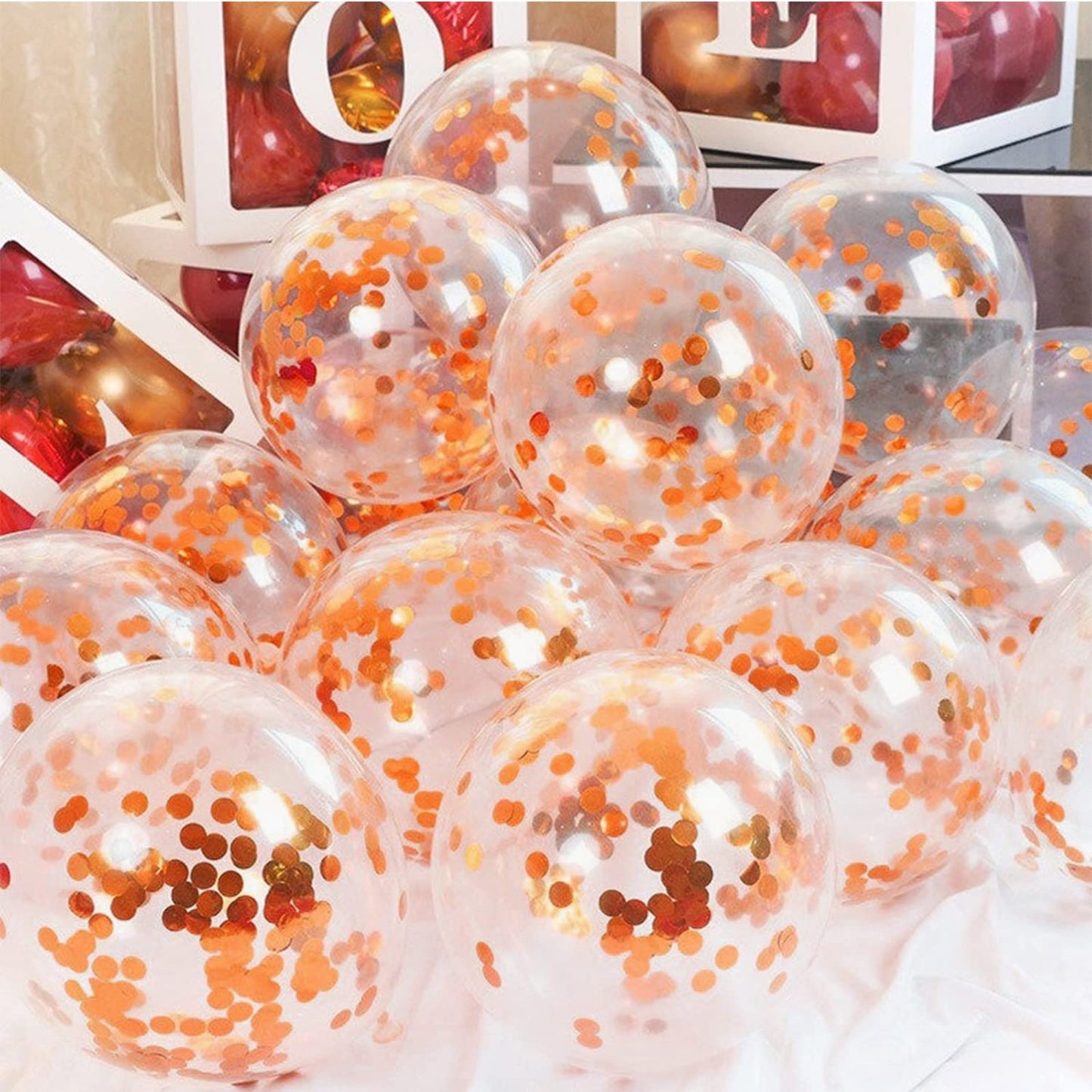 20759 {1Pack 5 Pcs} Transparent Balloons Bouquet Combo with Re Filled Rosegold Confetti & Ribbons for Anniversary, Birthday, Baby Shower, Valentine Day Party Decoration Balloon Bunch