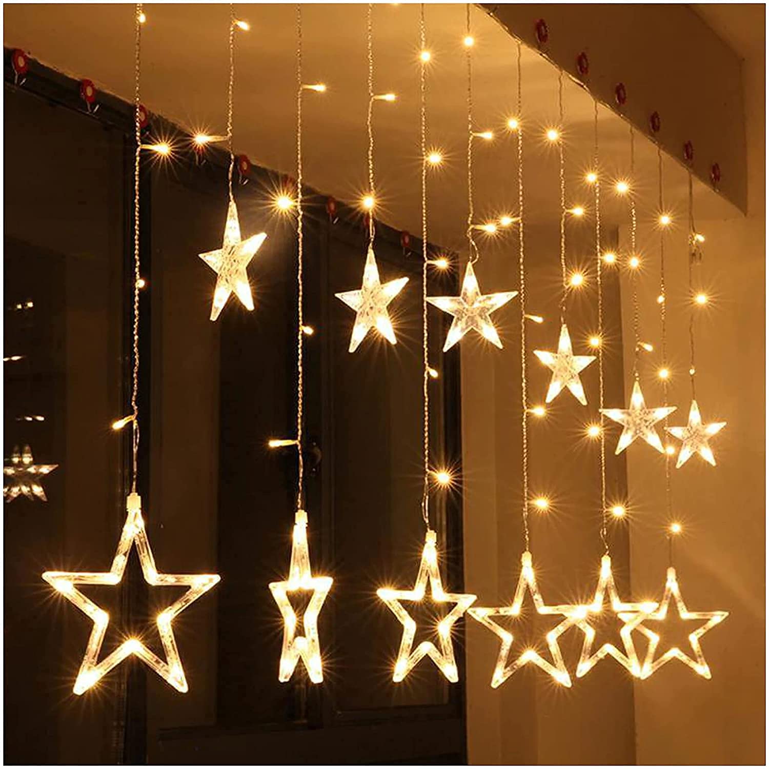 TL-772 SMART Star Lights | 6 Big and 6 Small Star 115 LEDs | Yellow Color | USB Operated | Botton Control | Star Lights for Decoration