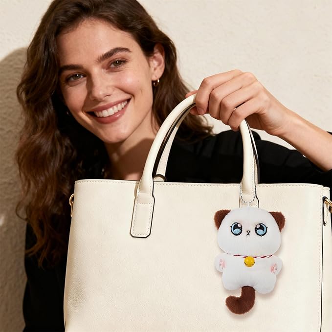 0228 Soft Toy Keychain, Cartoon Bell Cat Design Adorable Bag Charms for Handbags, Backpacks